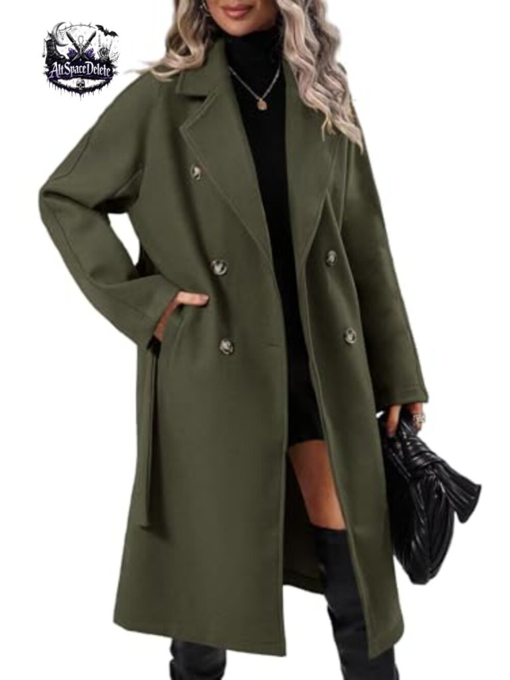 Women Wool Blend Pea Coat Double Breasted Notched Lapel Mid Length Winter